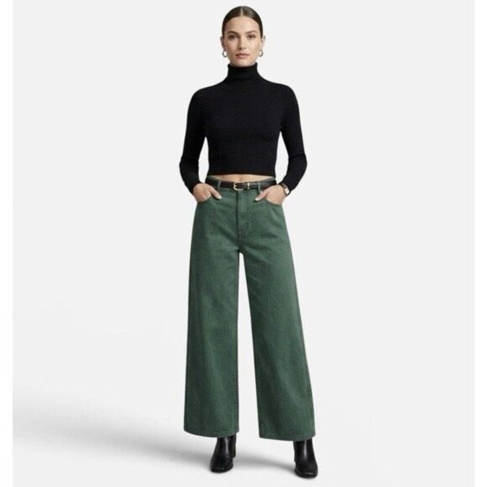 NWT Ann Taylor The Trouser Green Denim Wide Leg High Rise Jeans Size 2